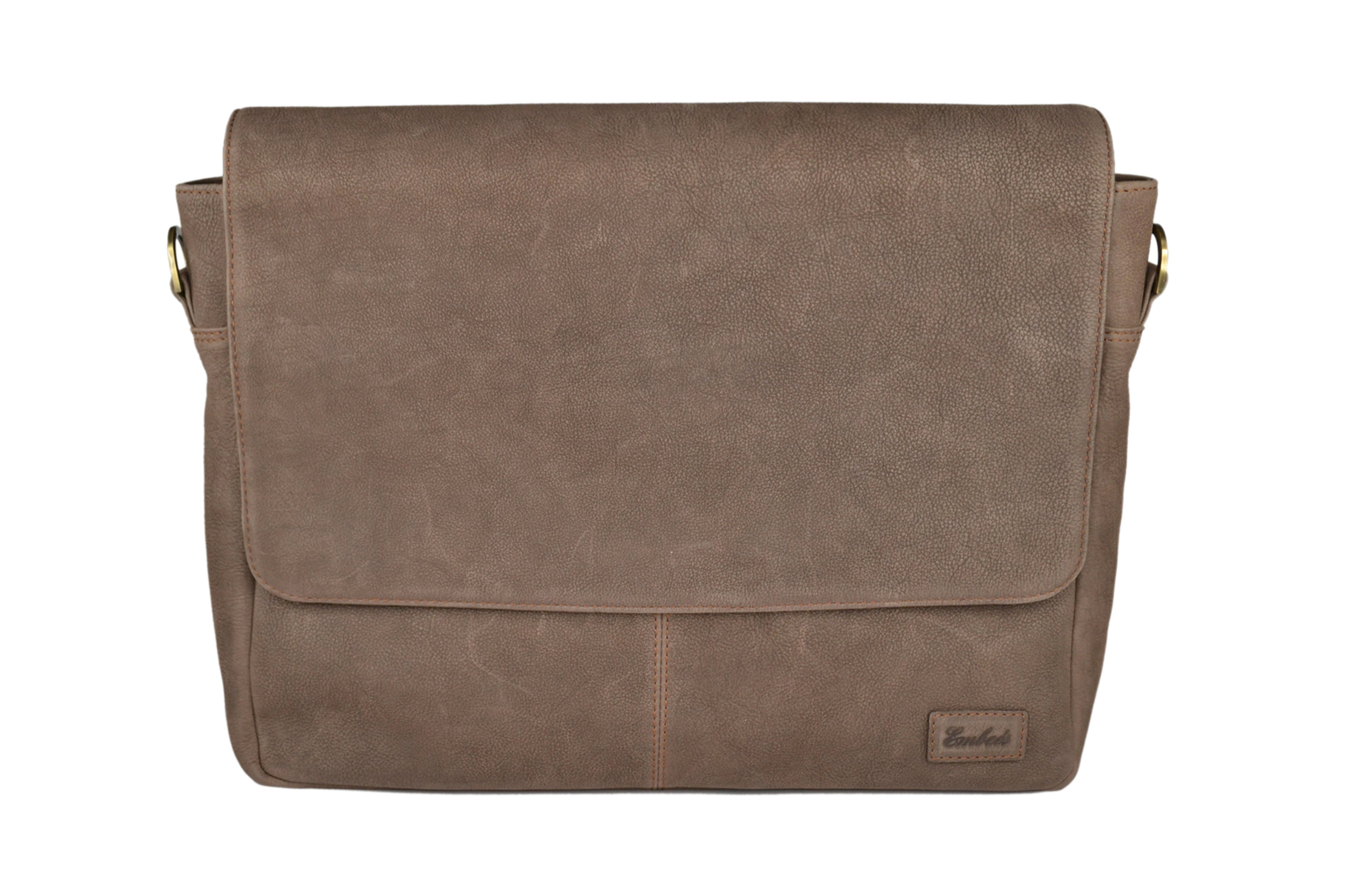 Embee's Classic Dark Brown Genuine Leather Horizontal Messenger Laptop Bag For 14 Inch Laptop Mac Books Air Laptop Messenger Bag