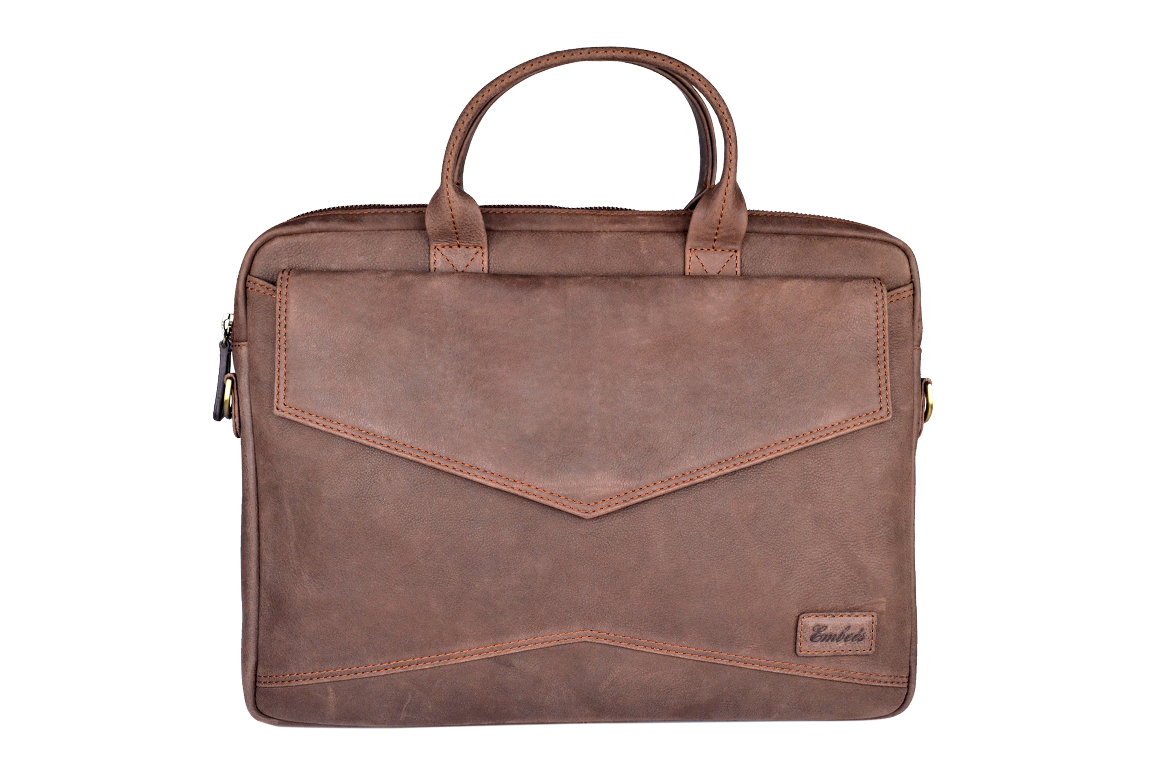 Embee's Classic Brown Genuine Leather Satchel Tablet Sleeve and Laptop Sleeve for all 14 Inch Laptops- MacBook Air Laptop Sleeve