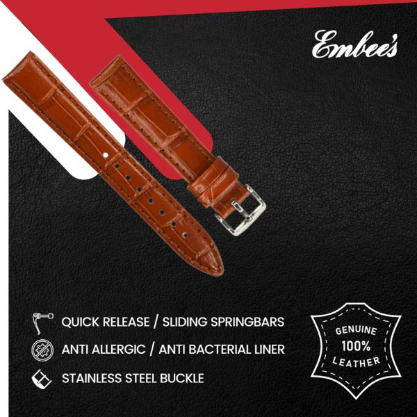 Embees Leather Strap for all watches 16 mm Genuine Leather Watch Strap