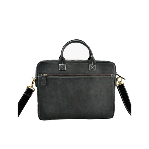 Embee's Classic Black Genuine Leather Satchel Tablet Sleeve and Laptop Sleeve for all 14 Inch Laptops- MacBook Air Laptop Sleeve