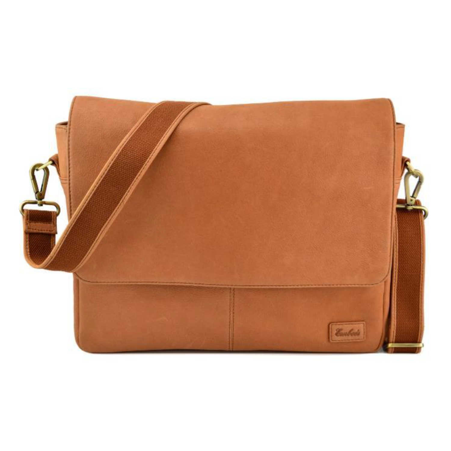 Embee's Classic Tan Genuine Leather Horizontal Messenger Laptop Bag For 14 Inch Laptop Mac Books Air Laptop Messenger Bag