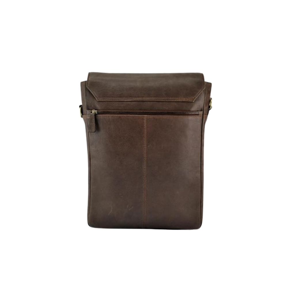 Embee's Classic Dark Brown Genuine Leather Vertical Messenger Laptop Bag For 14 Inch Laptops - Mac Book Air Laptop Messenger Bag