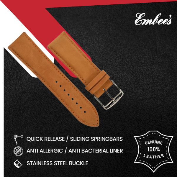 Embees Leather Strap for all Watch 24 mm genuine Leather Watch Strap